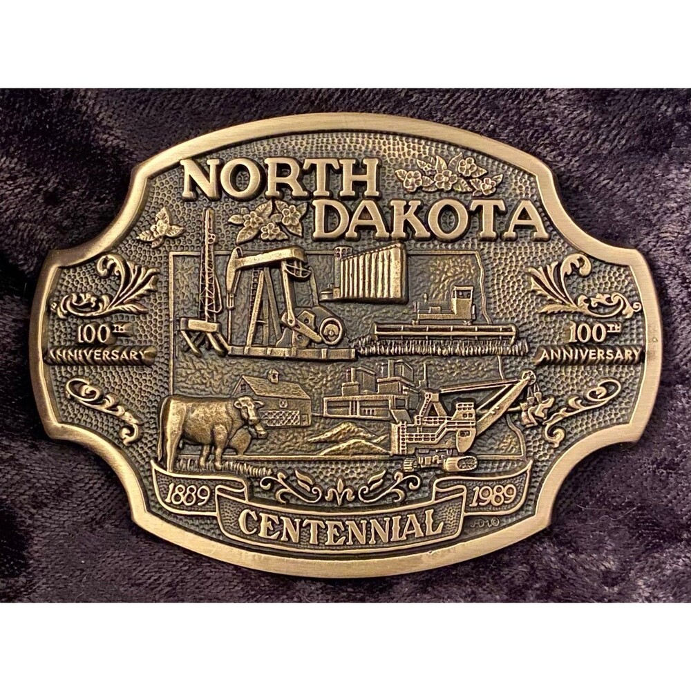 Vtg 80’s Brass Belt Buckle North Dakota Centennial Limited Edition # 3095